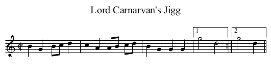 Lord Carnarvan's Jigg - staff notation