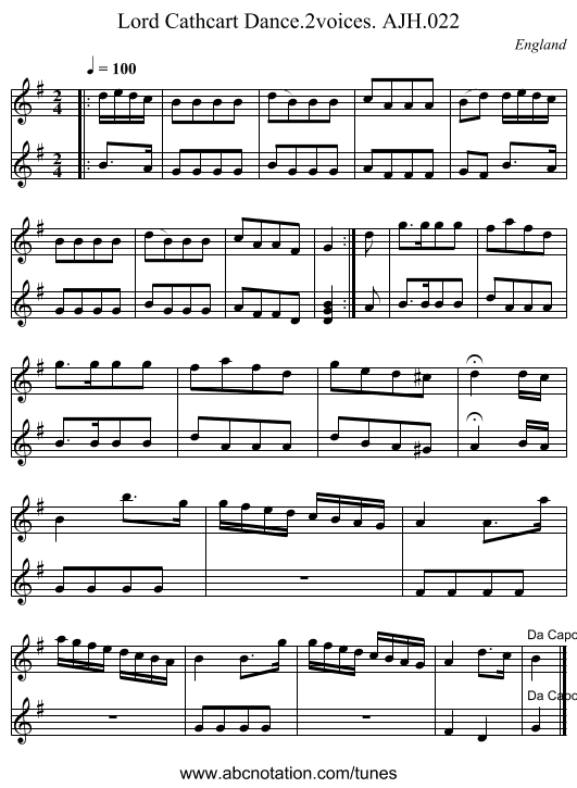 Lord Cathcart Dance.2voices. AJH.022 - staff notation