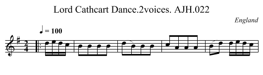 Lord Cathcart Dance.2voices. AJH.022 - staff notation