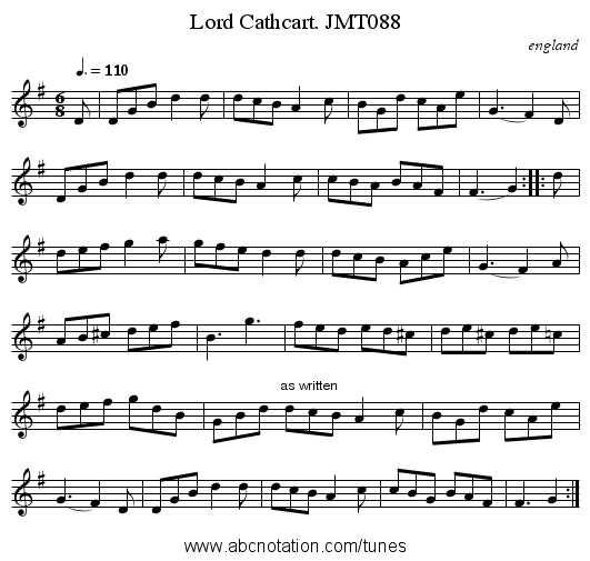 Lord Cathcart. JMT088 - staff notation