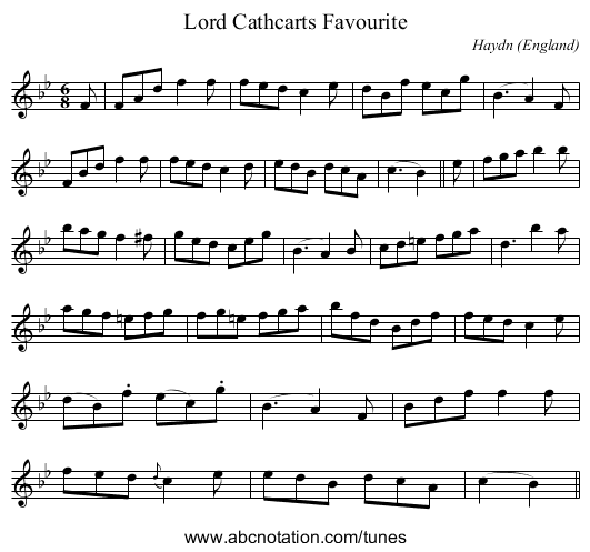 Lord Cathcarts Favourite - staff notation