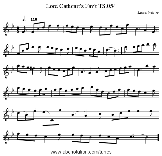 Lord Cathcart's Fav't TS.054 - staff notation