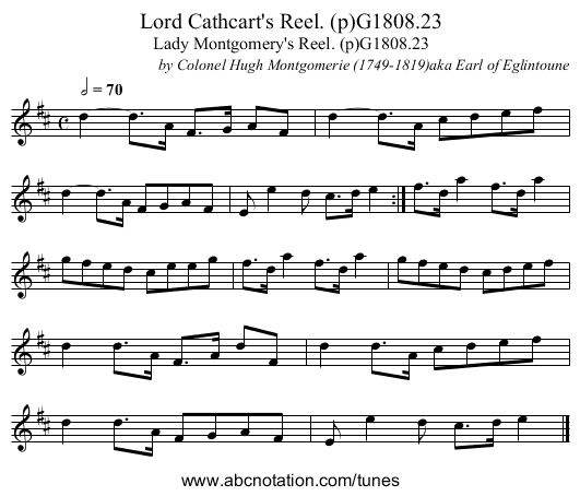 Lord Cathcart's Reel. (p)G1808.23 - staff notation
