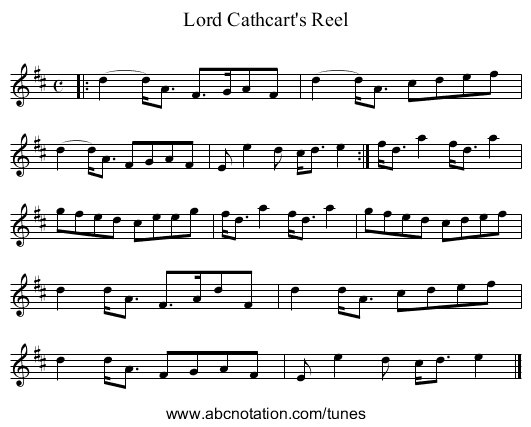 Lord Cathcart's Reel - staff notation