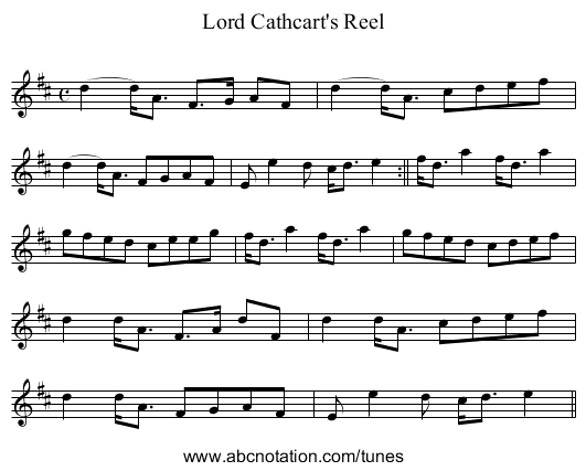 Lord Cathcart's Reel - staff notation