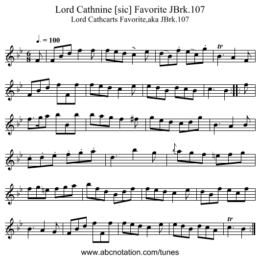 Lord Cathnine [sic] Favorite JBrk.107 - staff notation