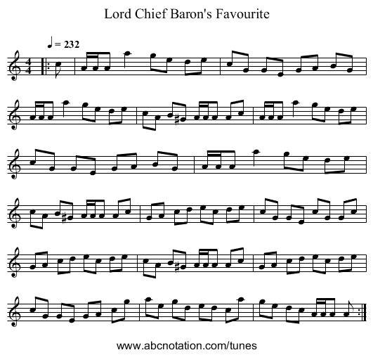 Lord Chief Baron's Favourite - staff notation