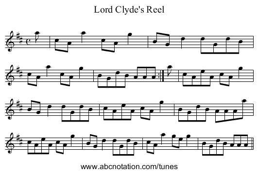 Lord Clyde's Reel - staff notation