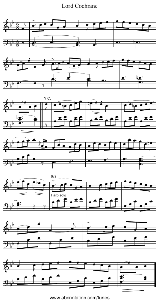 Lord Cochrane - staff notation