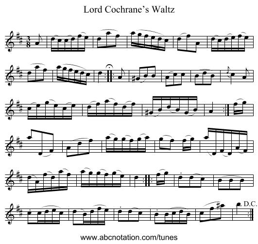 Lord Cochrane’s Waltz - staff notation
