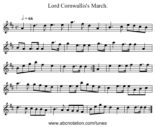 Lord Cornwallis's March. - staff notation
