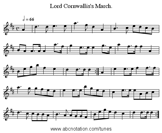 Lord Cornwallis's March. - staff notation