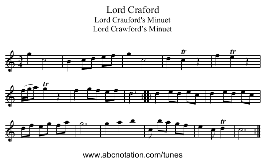 Lord Craford - staff notation