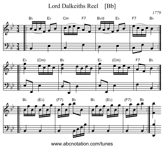 Lord Dalkeiths Reel    [Bb] - staff notation
