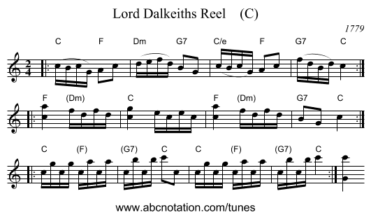 Lord Dalkeiths Reel    (C) - staff notation