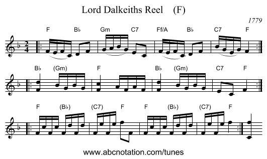 Lord Dalkeiths Reel (F) - staff notation