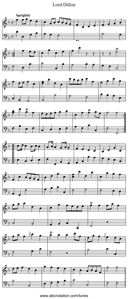 Lord Dillon - staff notation