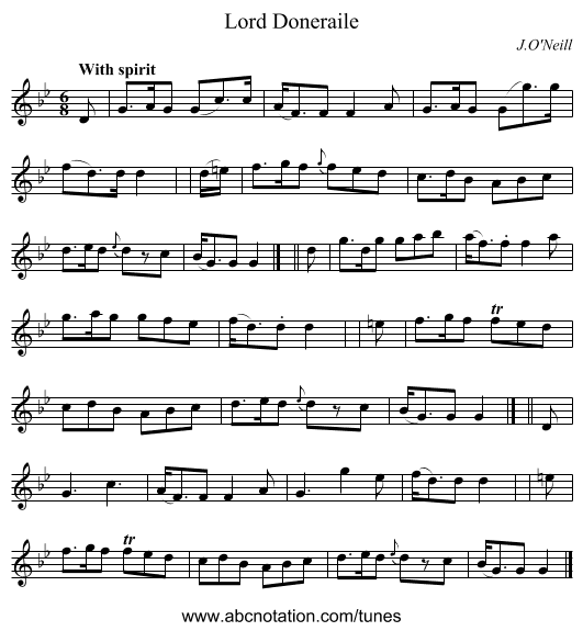 Lord Doneraile - staff notation