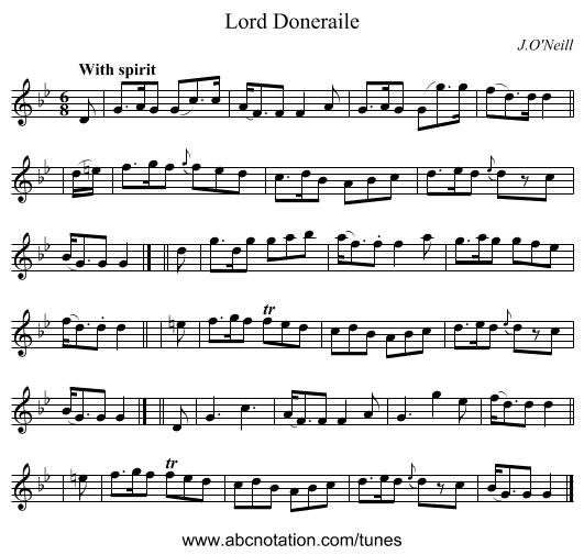 Lord Doneraile - staff notation