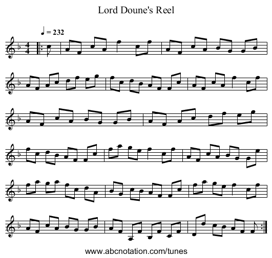 Lord Doune's Reel - staff notation