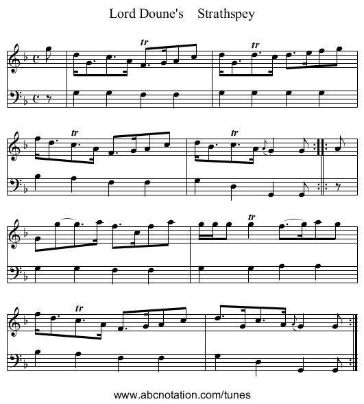 Lord Doune's    Strathspey - staff notation
