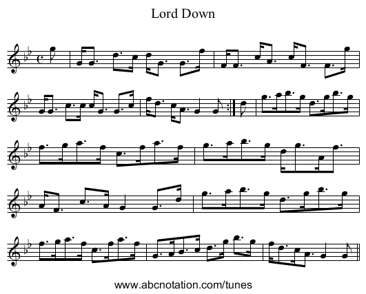 Lord Down - staff notation