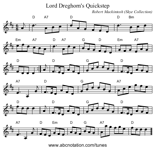 Lord Dreghorn's Quickstep - staff notation