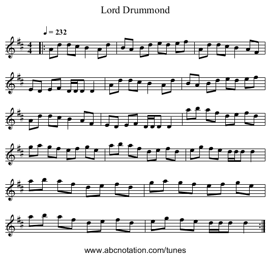 Lord Drummond - staff notation