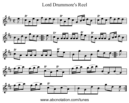 Lord Drummore's Reel - staff notation