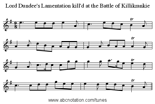 Lord Dundee's Lamentation kill'd at the Battle of Killikrankie - staff notation