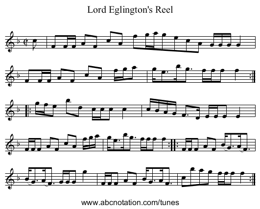 Lord Eglington's Reel - staff notation