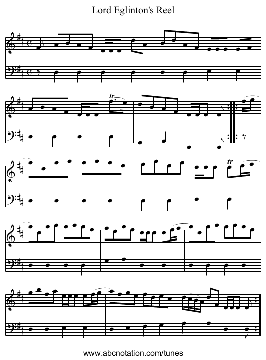 Lord Eglinton's Reel - staff notation