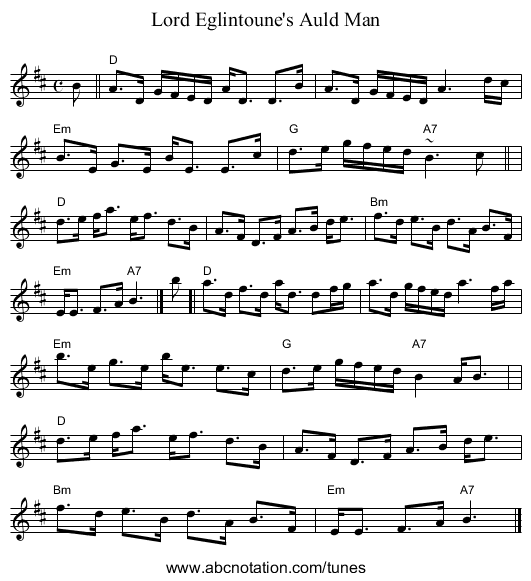 Lord Eglintoune's Auld Man - staff notation