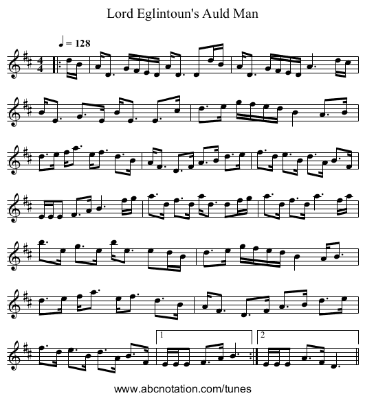 Lord Eglintoun's Auld Man - staff notation