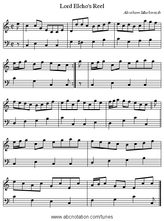 Lord Elcho's Reel - staff notation