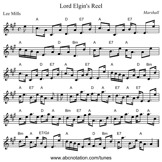 Lord Elgin's Reel - staff notation