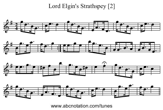 Lord Elgin's Strathspey [2] - staff notation