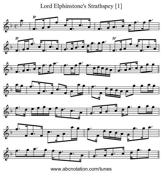 Lord Elphinstone's Strathspey [1] - staff notation