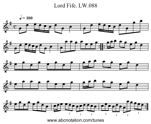 Lord Fife. LW.088 - staff notation