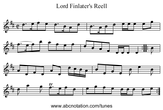 Lord Finlater's Reell - staff notation