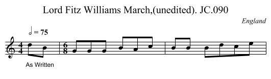 Lord Fitz Williams March,(unedited). JC.090 - staff notation