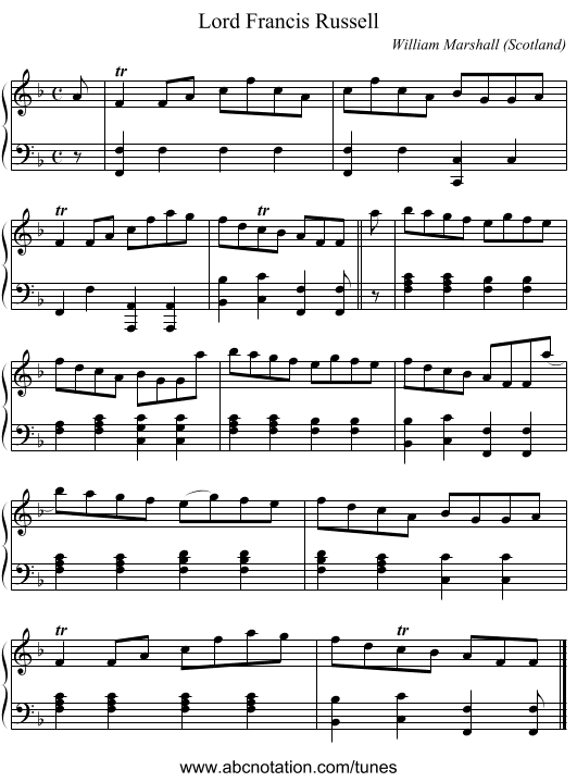 Lord Francis Russell - staff notation