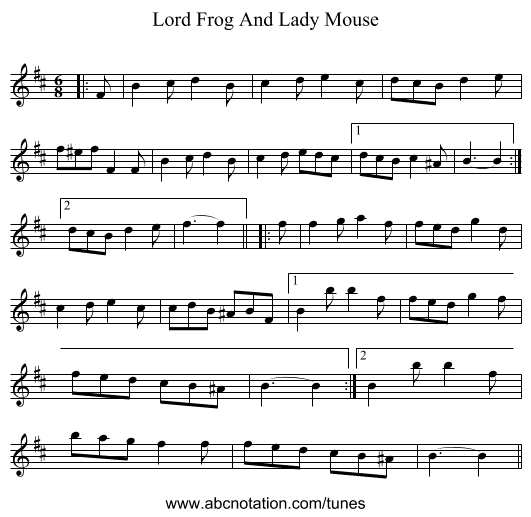 Lord Frog And Lady Mouse - staff notation