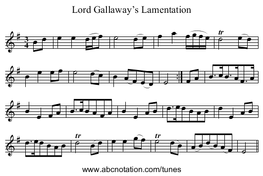 Lord Gallaway’s Lamentation - staff notation