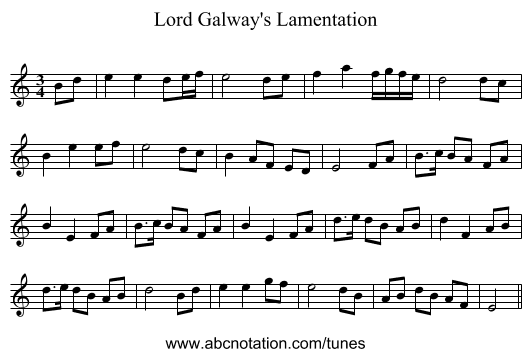 Lord Galway's Lamentation - staff notation