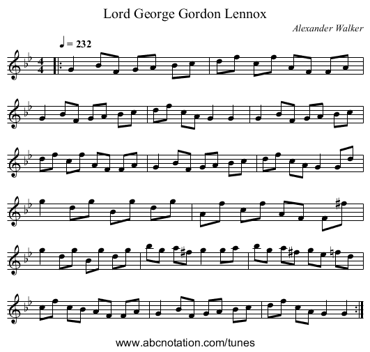 Lord George Gordon Lennox - staff notation