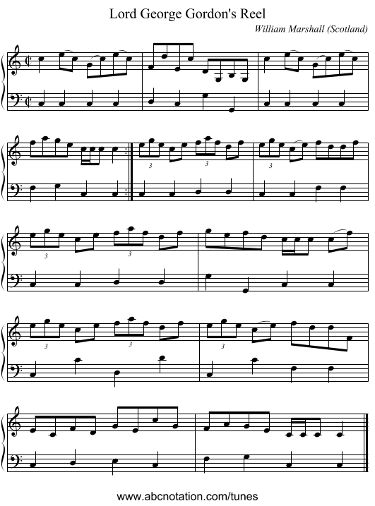 Lord George Gordon's Reel - staff notation