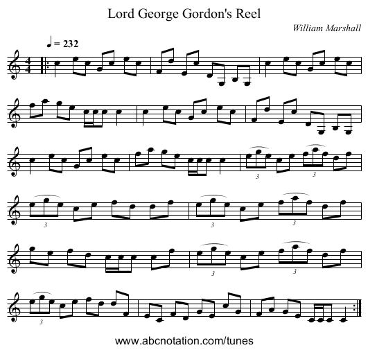 Lord George Gordon's Reel - staff notation