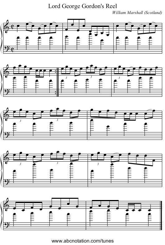 Lord George Gordon's Reel - staff notation
