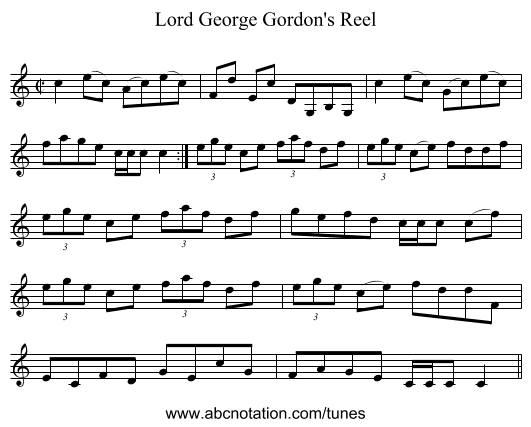 Lord George Gordon's Reel - staff notation